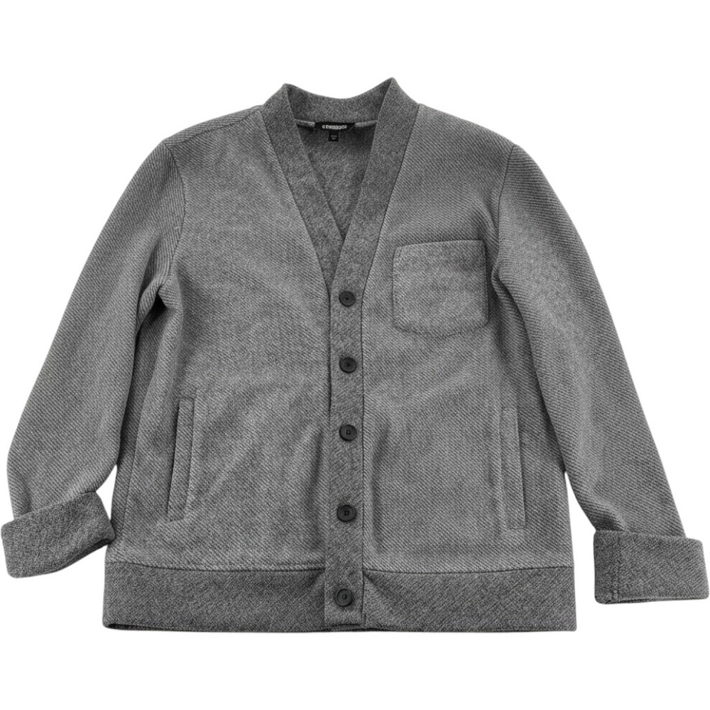 Express Cardigan Sweater M Gray Button Front Pocket Textured Knit Mens